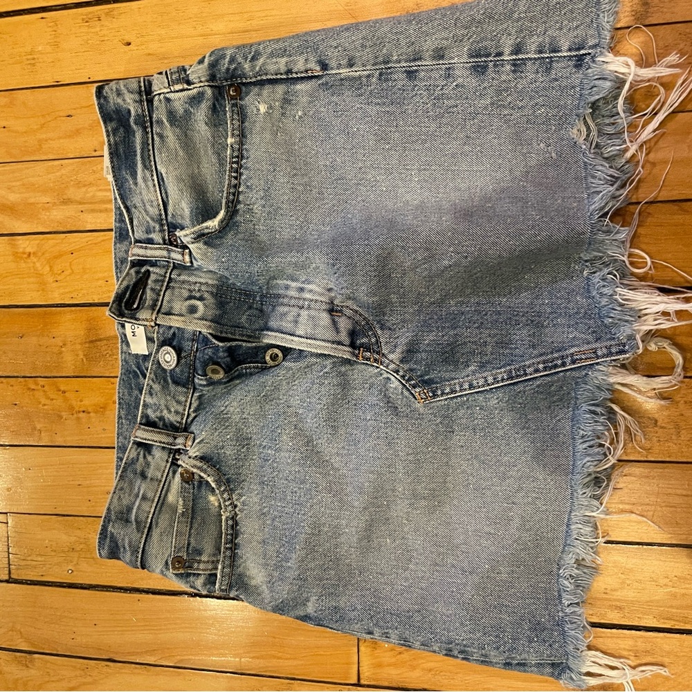 Moussy Light Blue Frayed Denim Mini Skirt